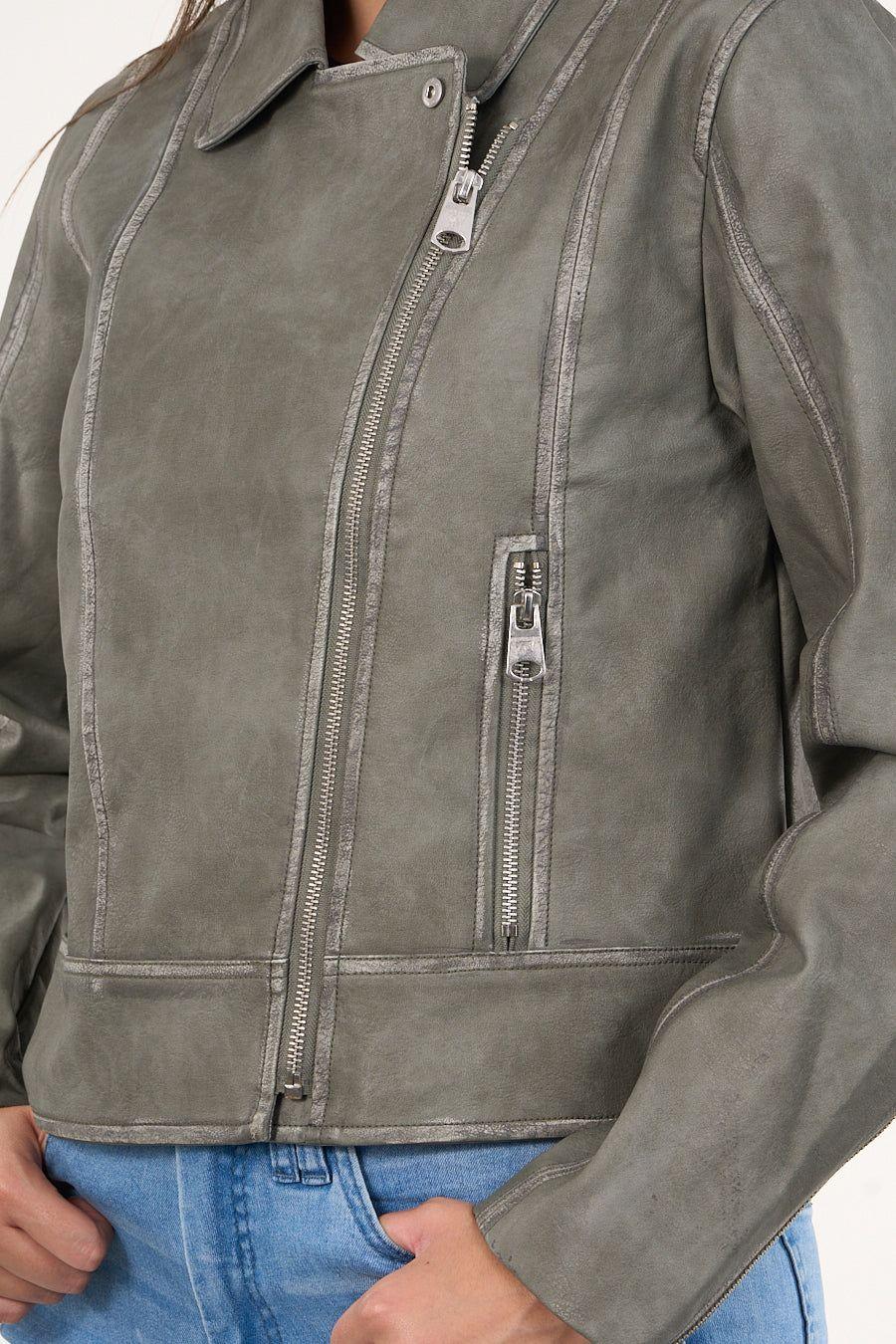 Chaqueta biker PU procesada Verde VW9748 Polemic-3