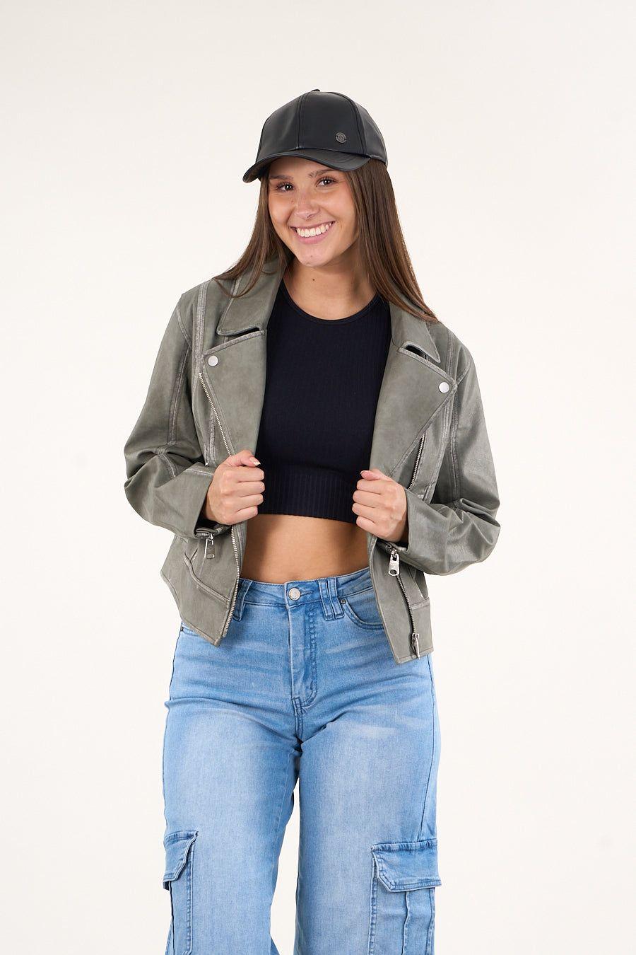 Chaqueta biker PU procesada Verde VW9748 Polemic-4