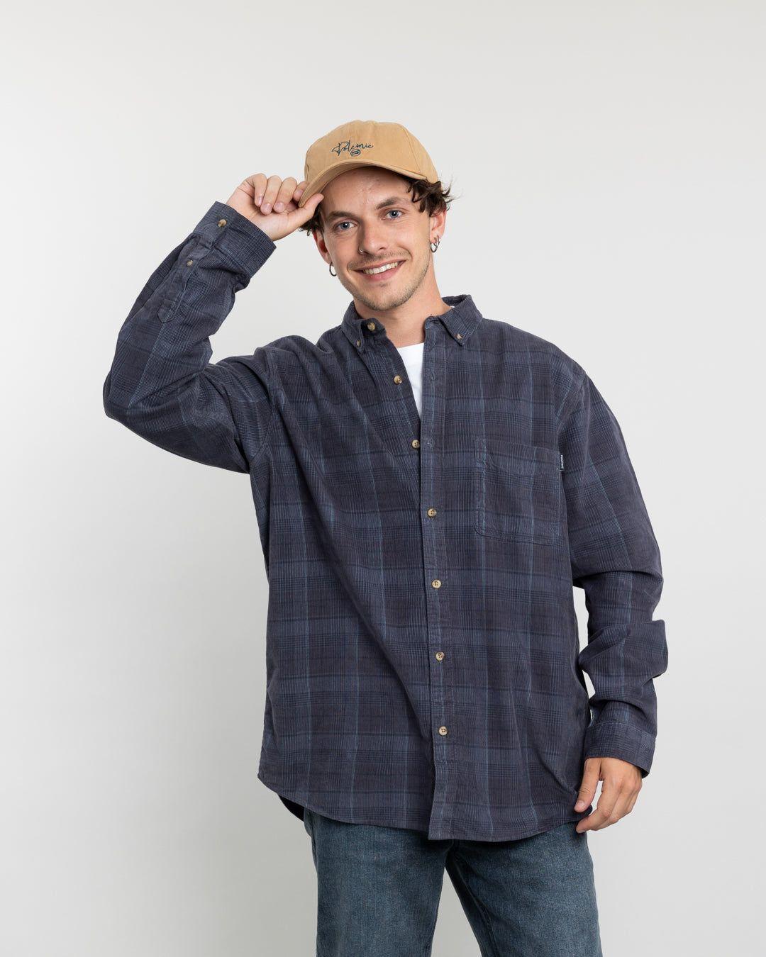 Camisa cotele hombre a cuadros algodón Polemic-4