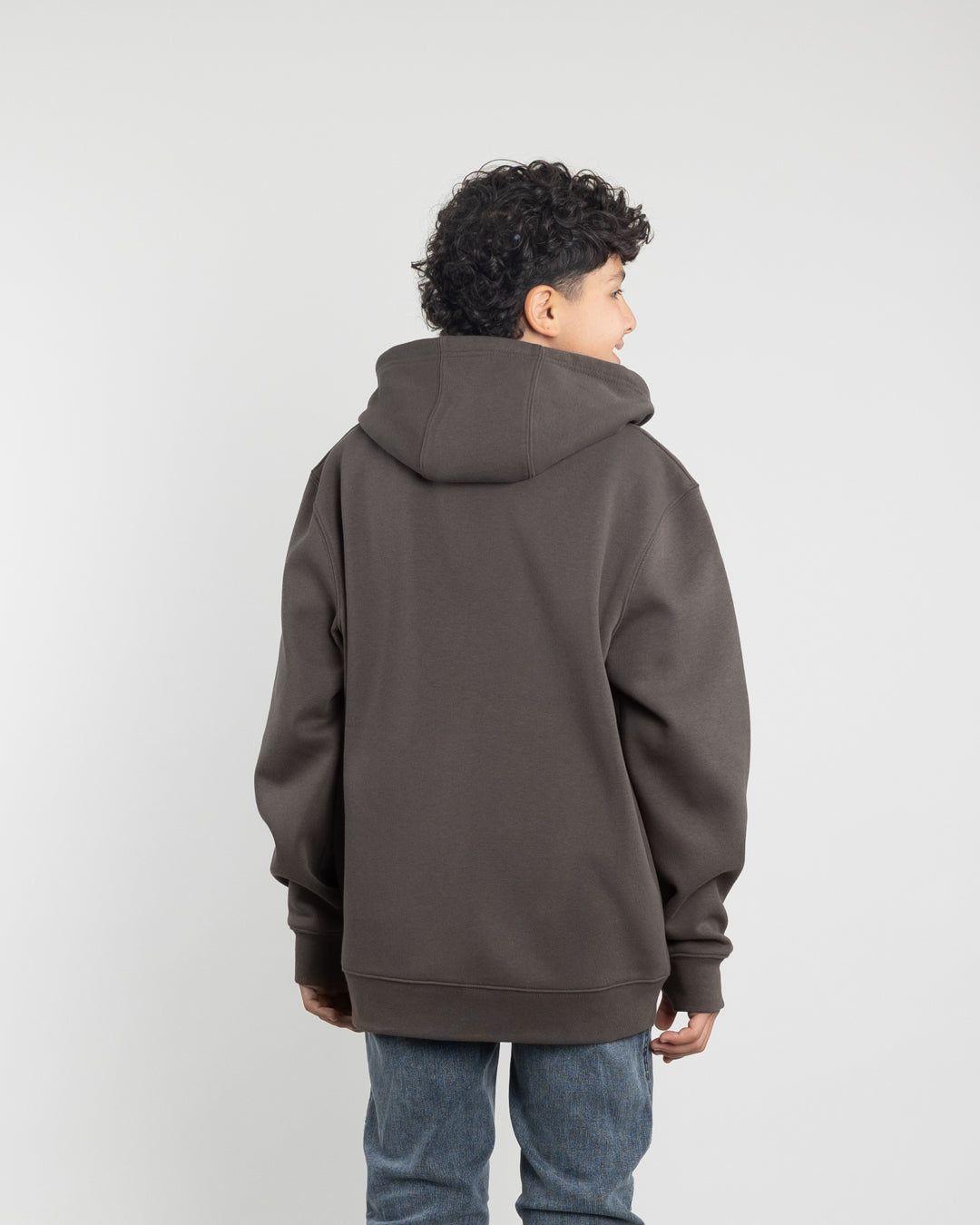 Poleron con cierre y gorro Invierno Café niño POLEMIC-3