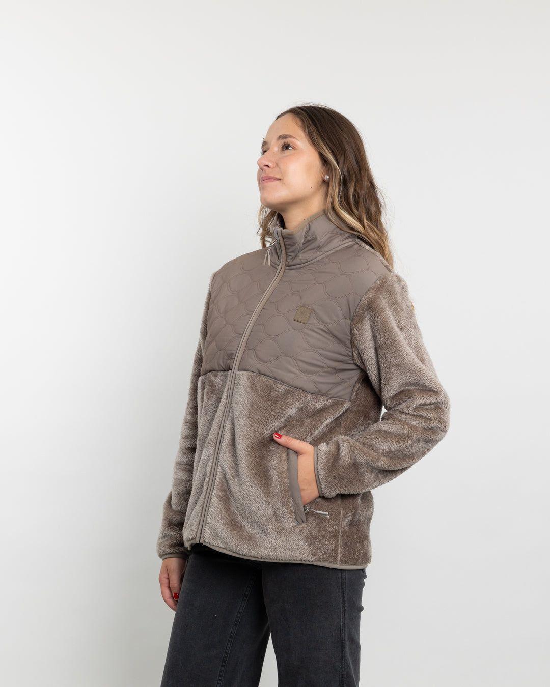 Poleron mujer Polar Acolchado Shaggy Bonded Beige Polemic-2