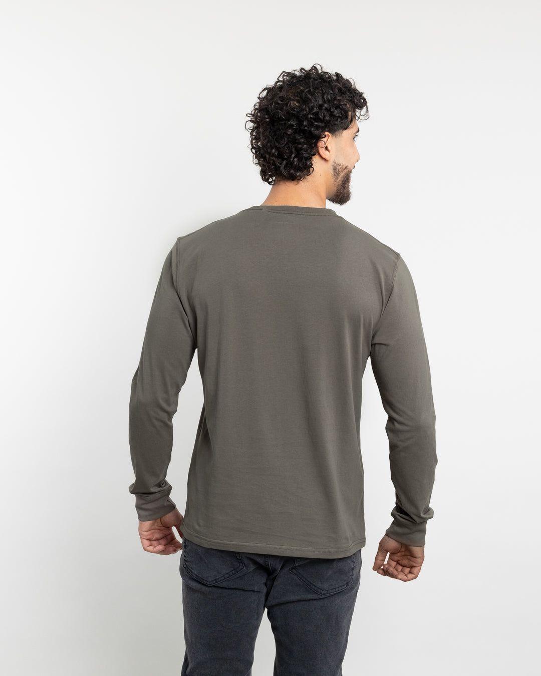 Polera manga larga hombre algodón clasico Verde Polemic-3