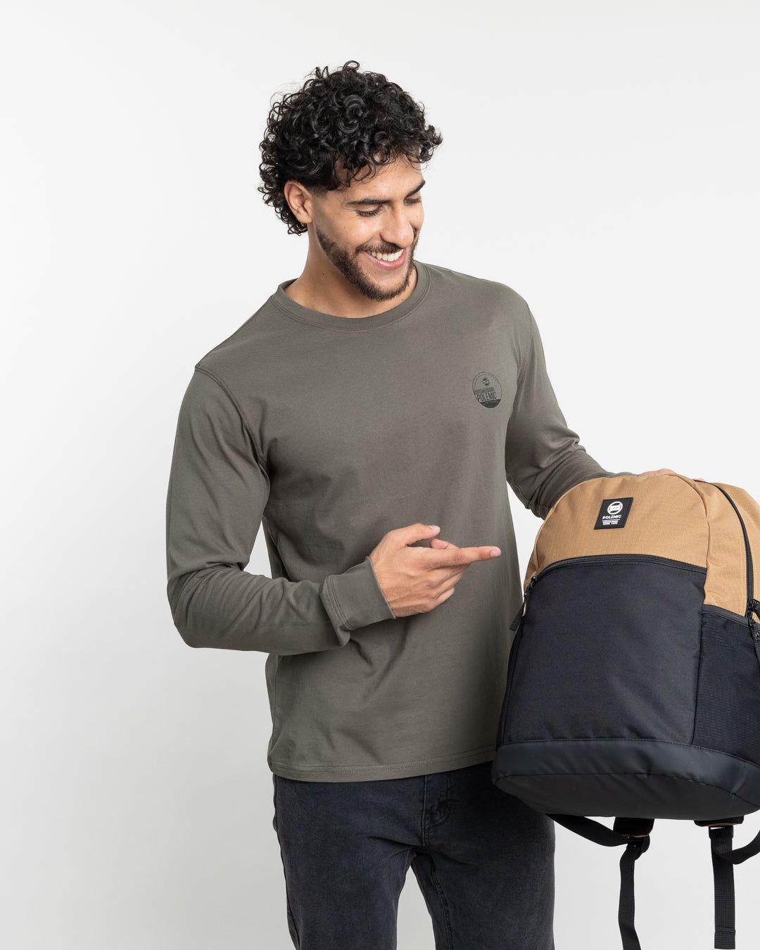 Polera manga larga hombre algodón clasico Verde Polemic-4