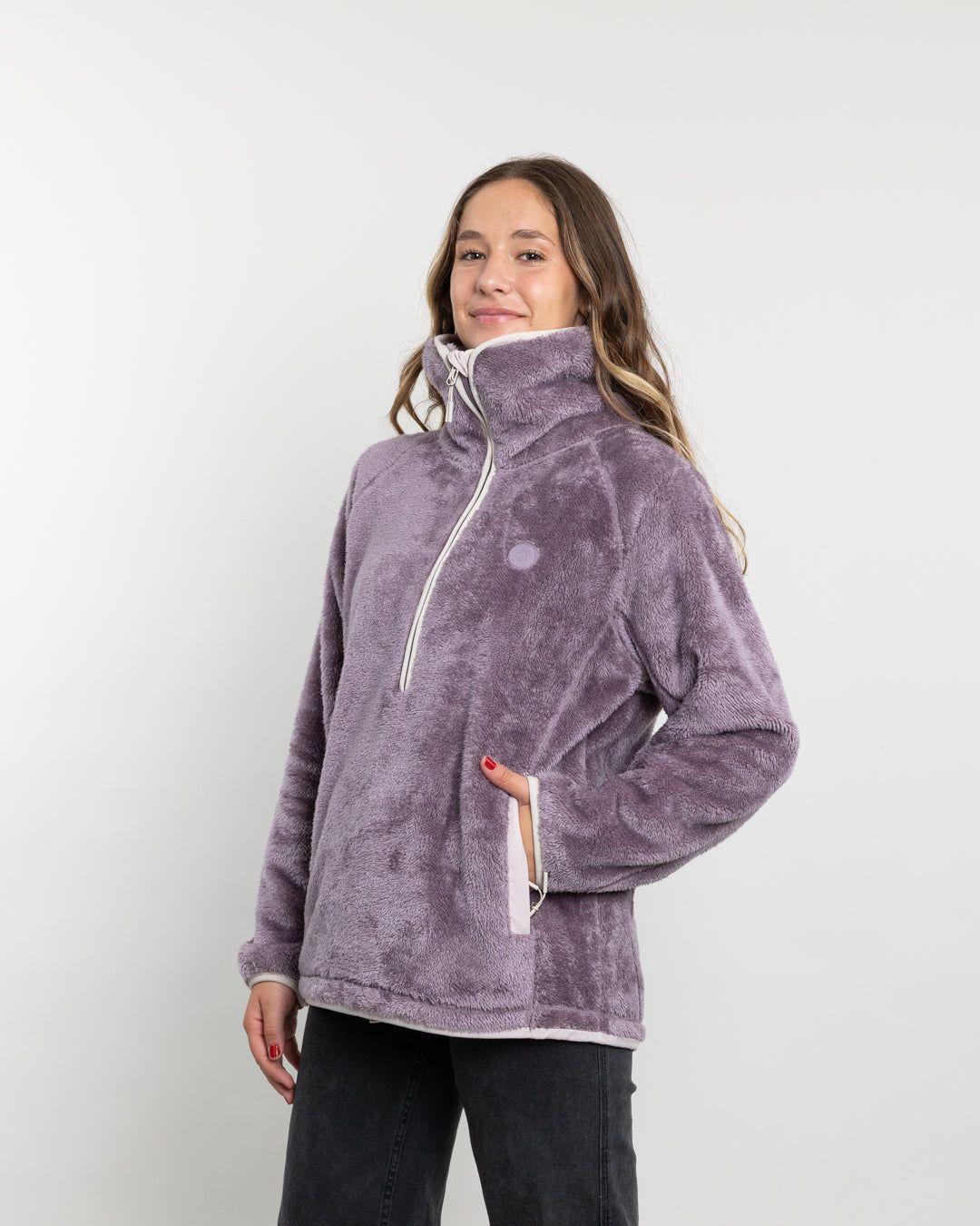 Poleron mujer Polar Shaggy Bonded medio cierre Lila Polemic-0