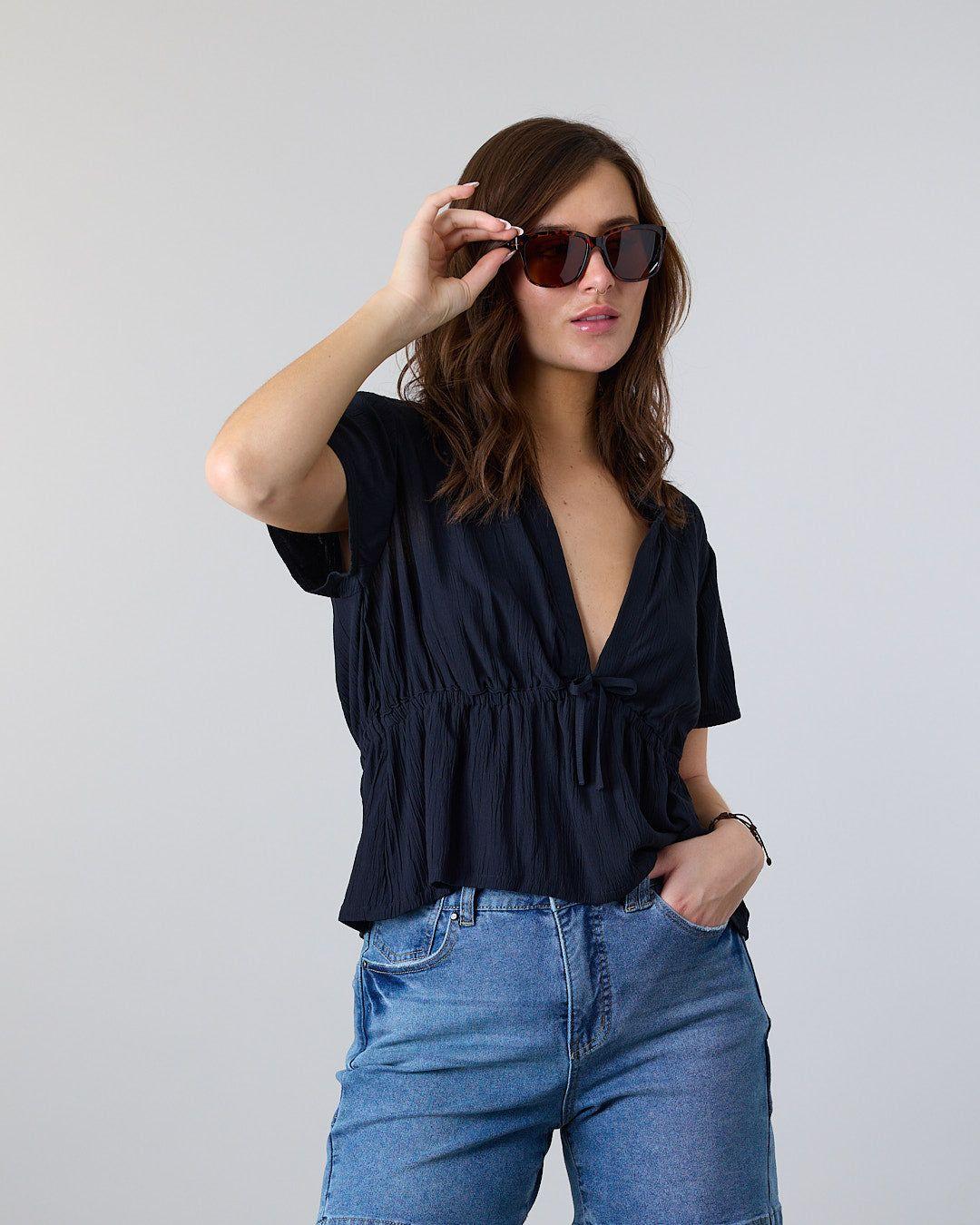 Blusa Mujer Escote V Crep  Negro Polemic-4