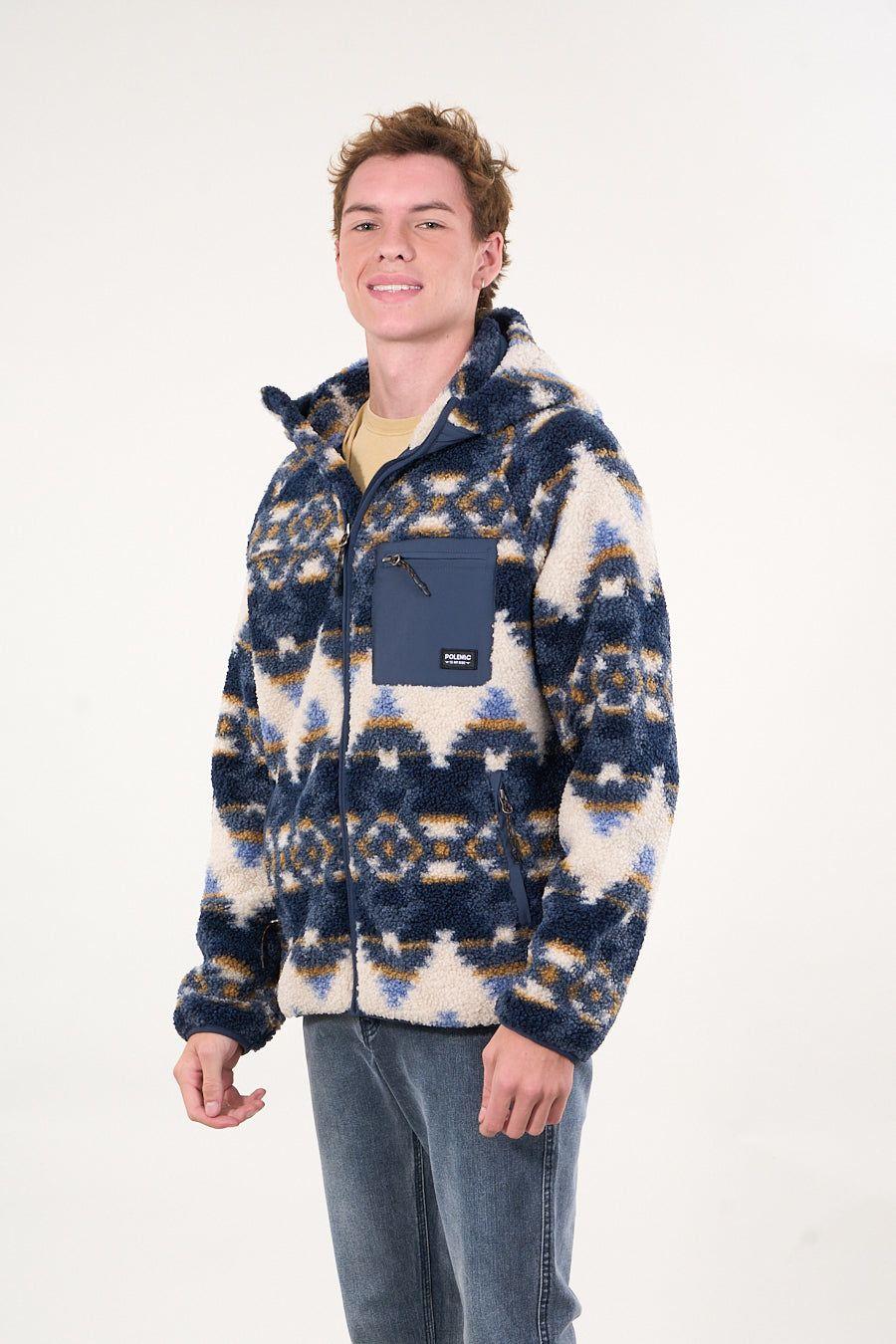 Poleron Polar Sherpa Bonded con cierre Print Azul wi8318 Polemic-2