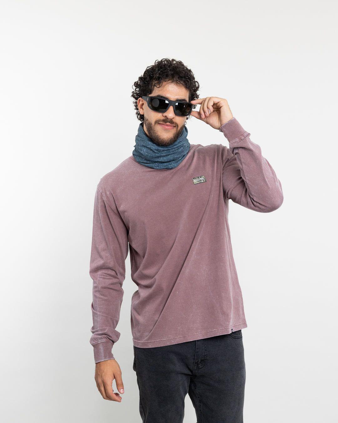 Polera manga larga hombre tela procesada Burdeo Polemic-3