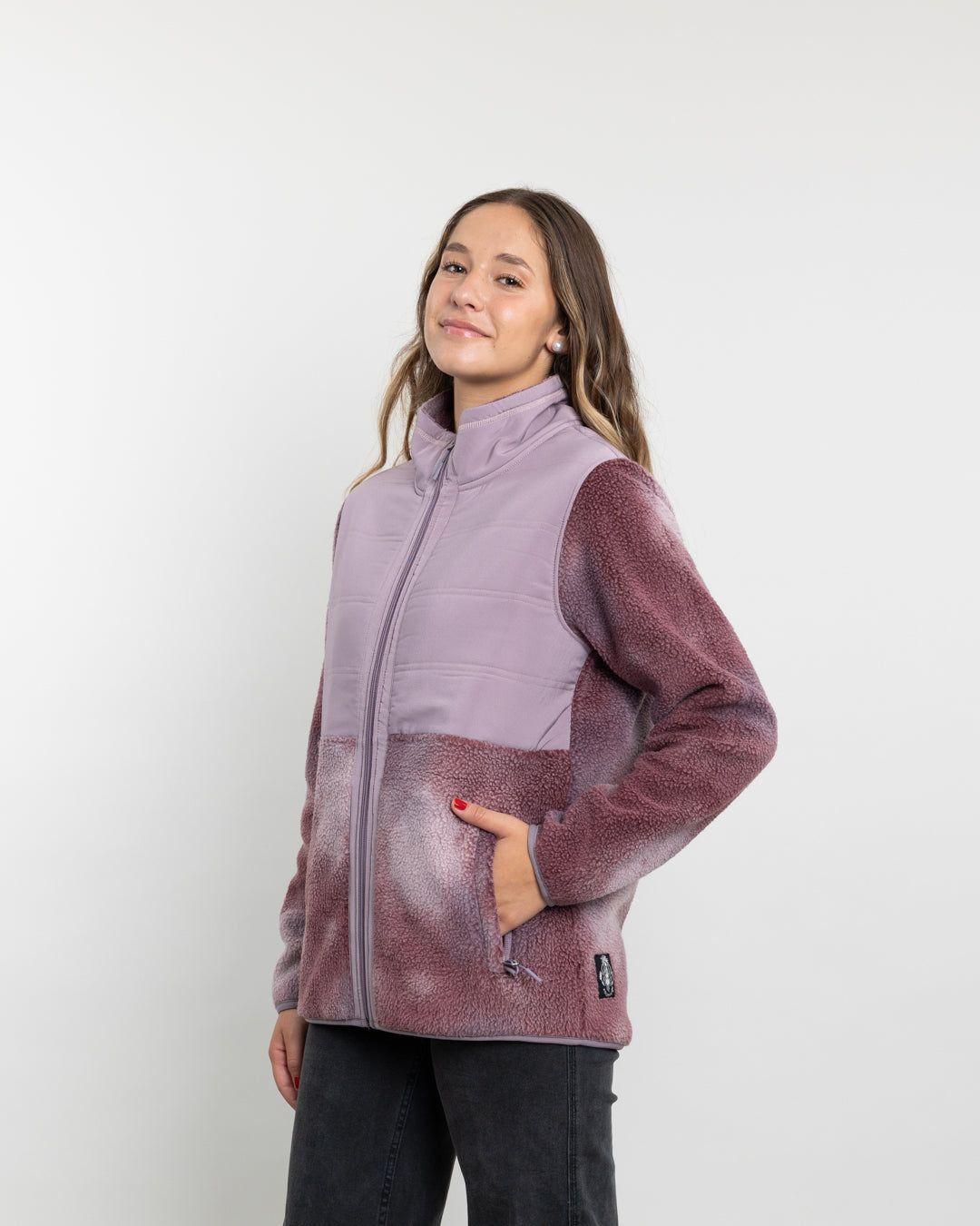 Poleron mujer polar sherpa con Acolchado plano Lila Polemic-2