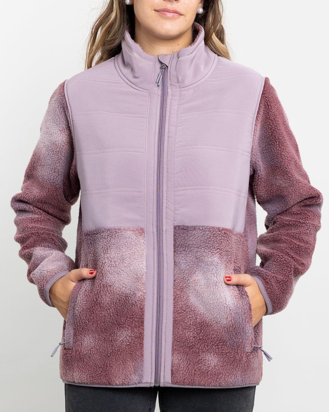 Poleron mujer polar sherpa con Acolchado plano Lila Polemic-4