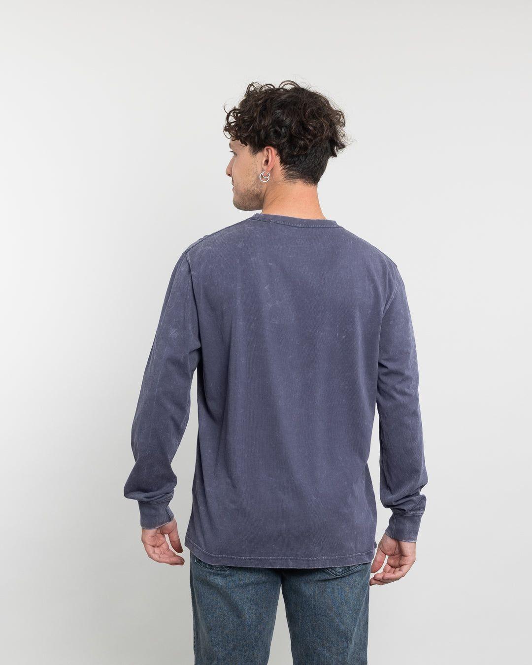 Polera manga larga hombre tela procesada Azul Polemic-2