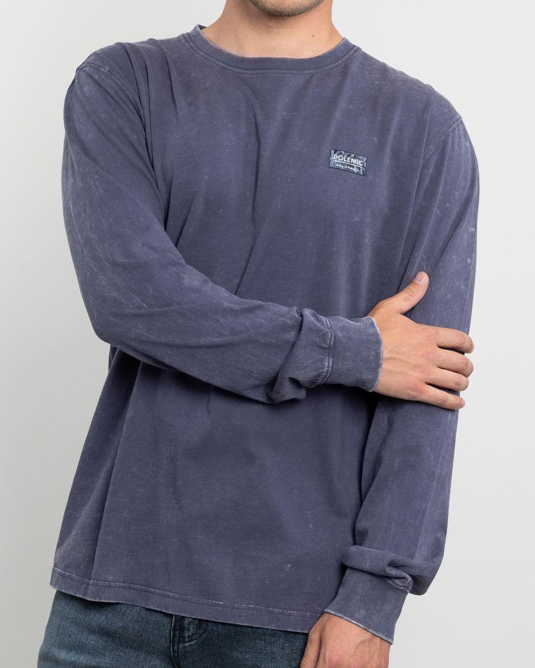 Polera manga larga hombre tela procesada Azul Polemic-3