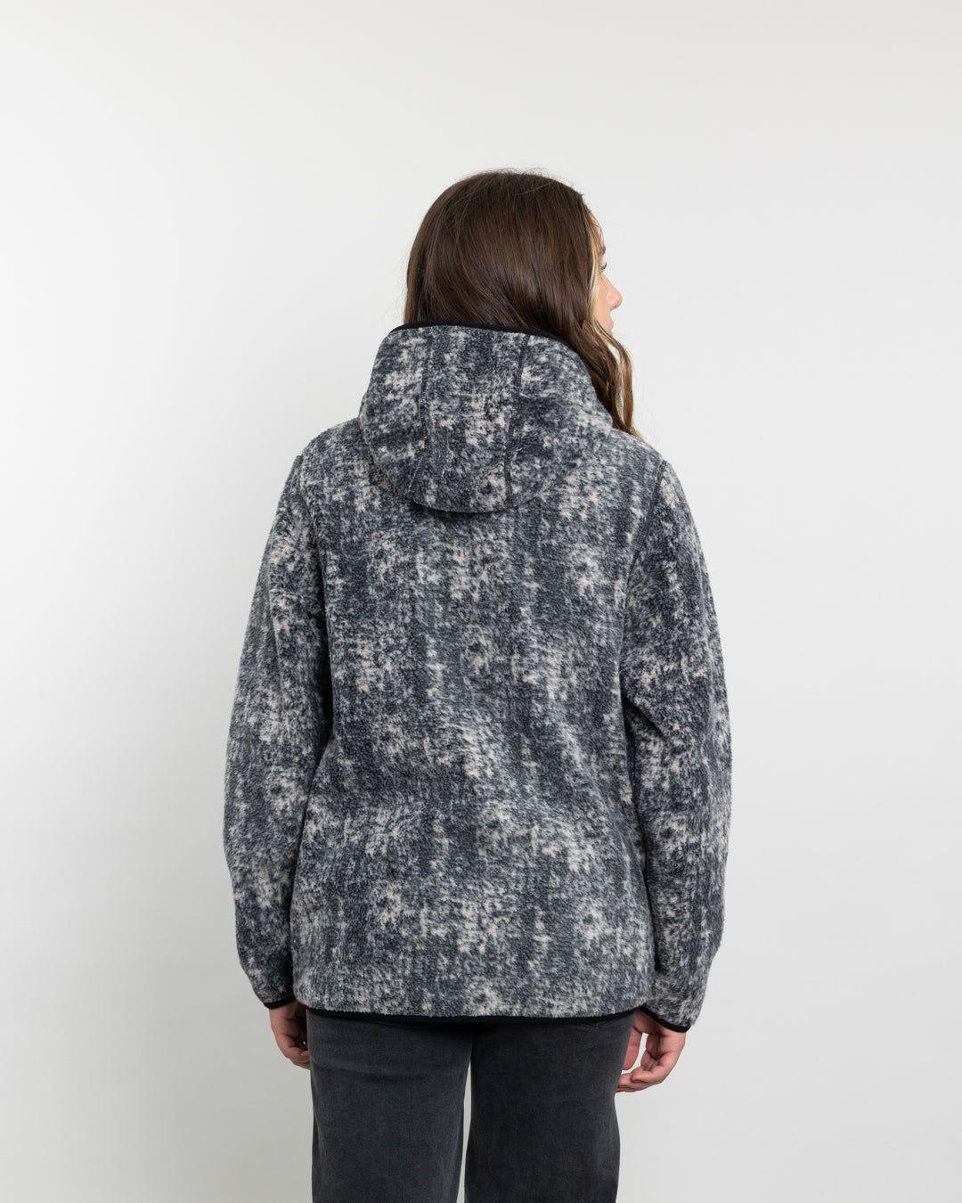 Poleron mujer Polar estampado Sherpa medio cierre Negro Polemic-3