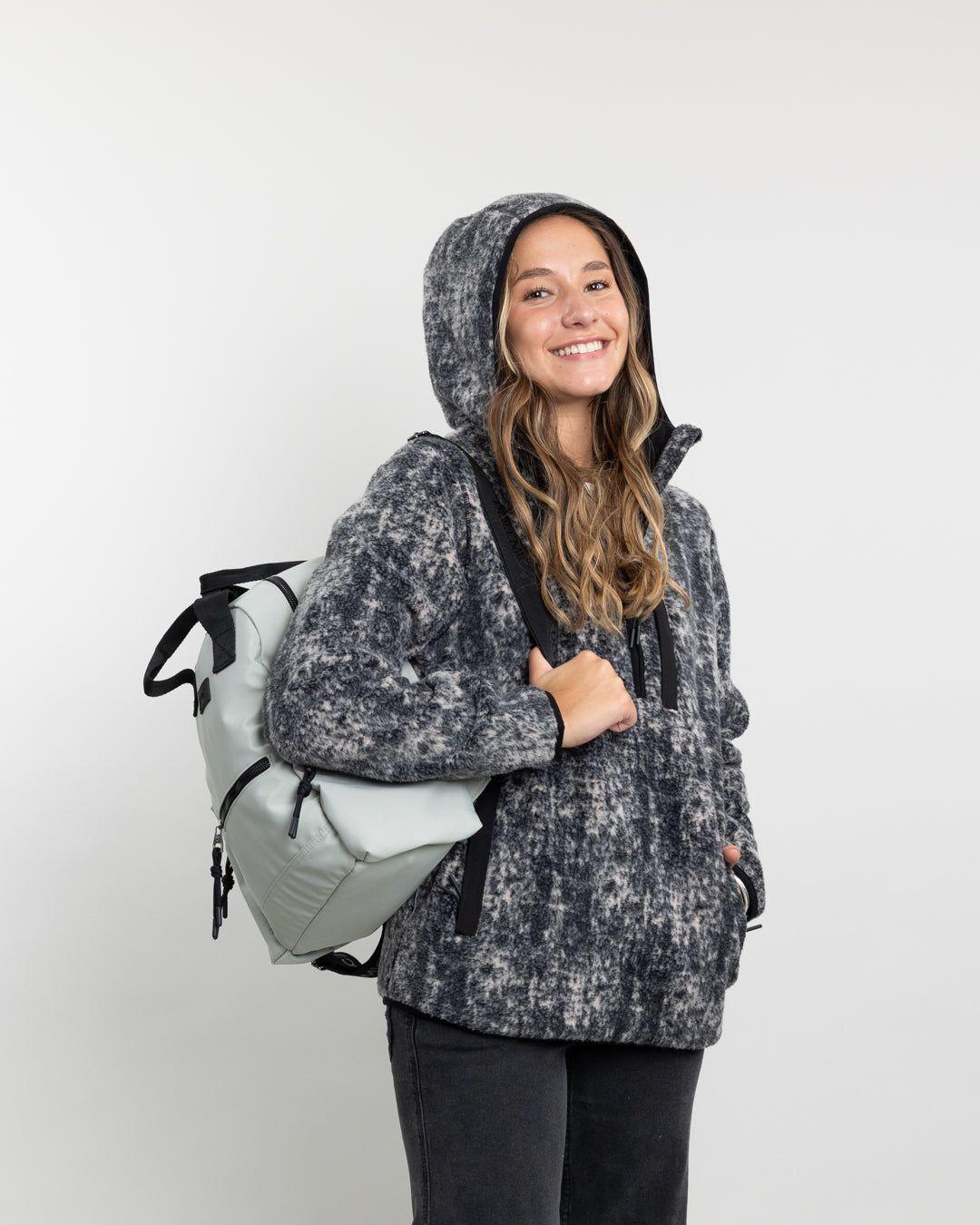 Poleron mujer Polar estampado Sherpa medio cierre Negro Polemic-4