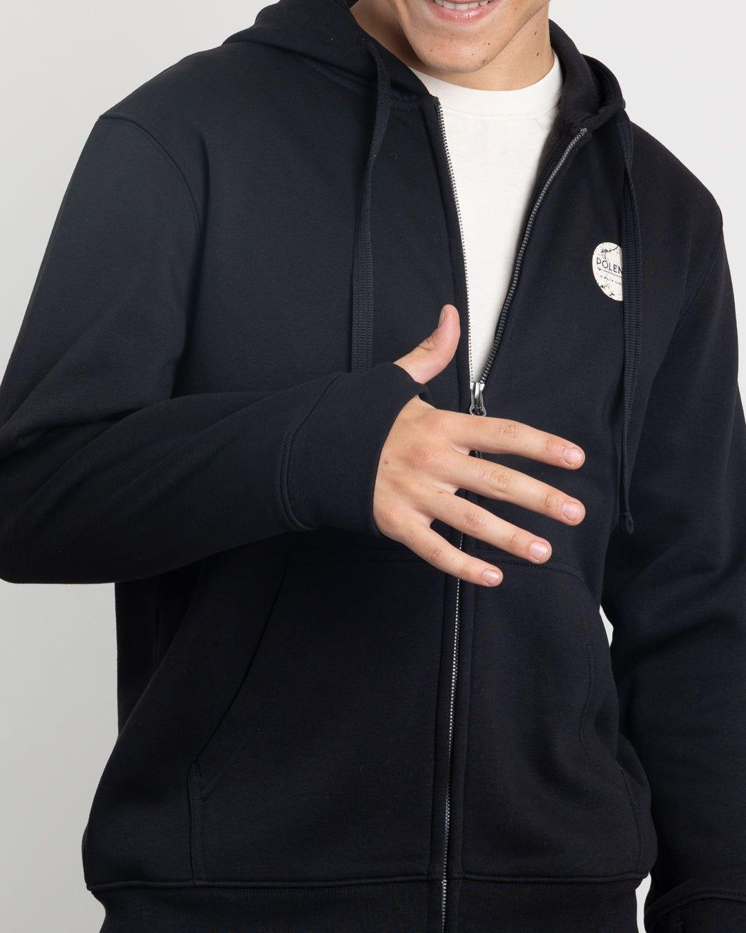 Poleron con cierre y gorro Invierno Negro niño POLEMIC-2