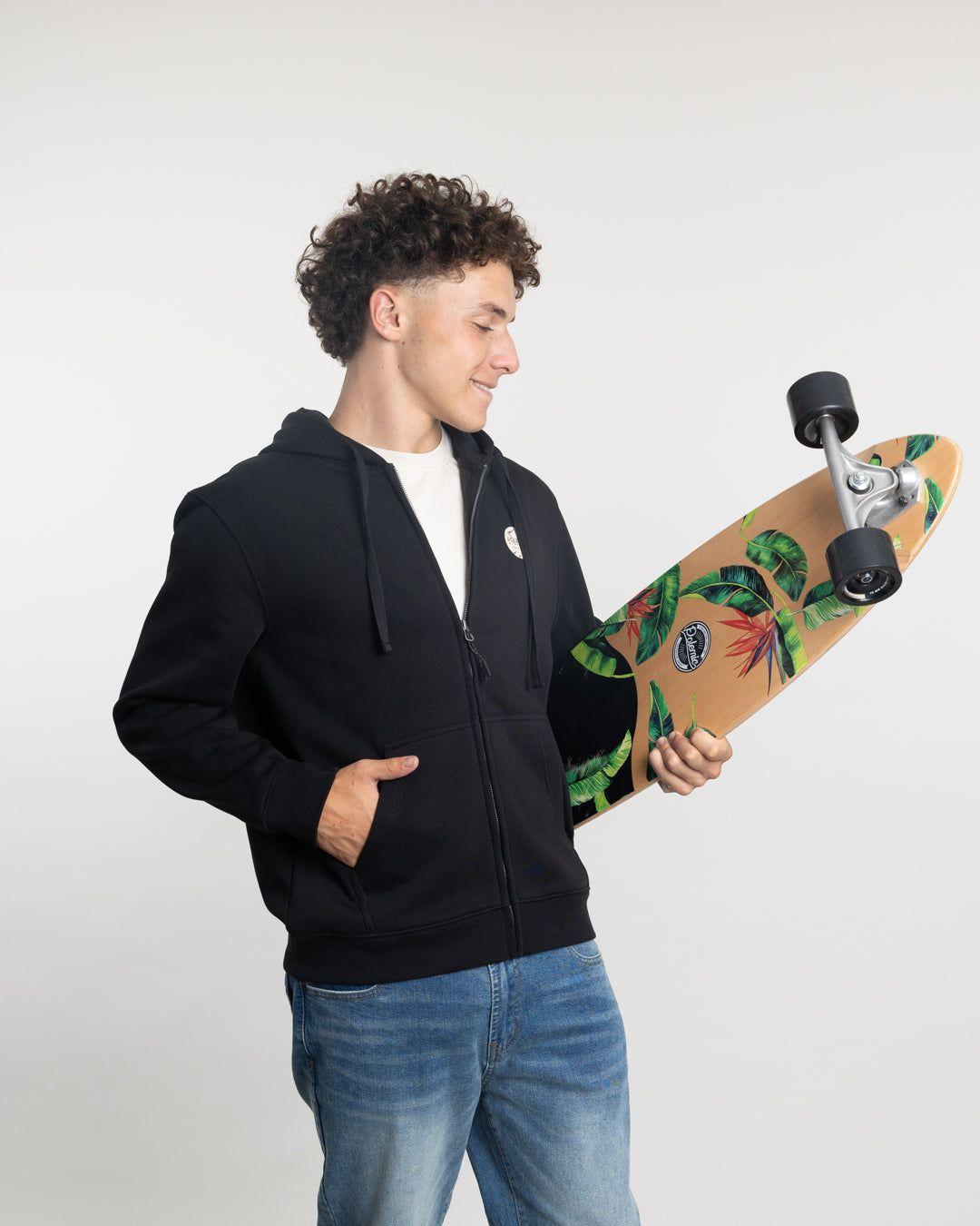 Poleron con cierre y gorro Invierno Negro niño POLEMIC-4