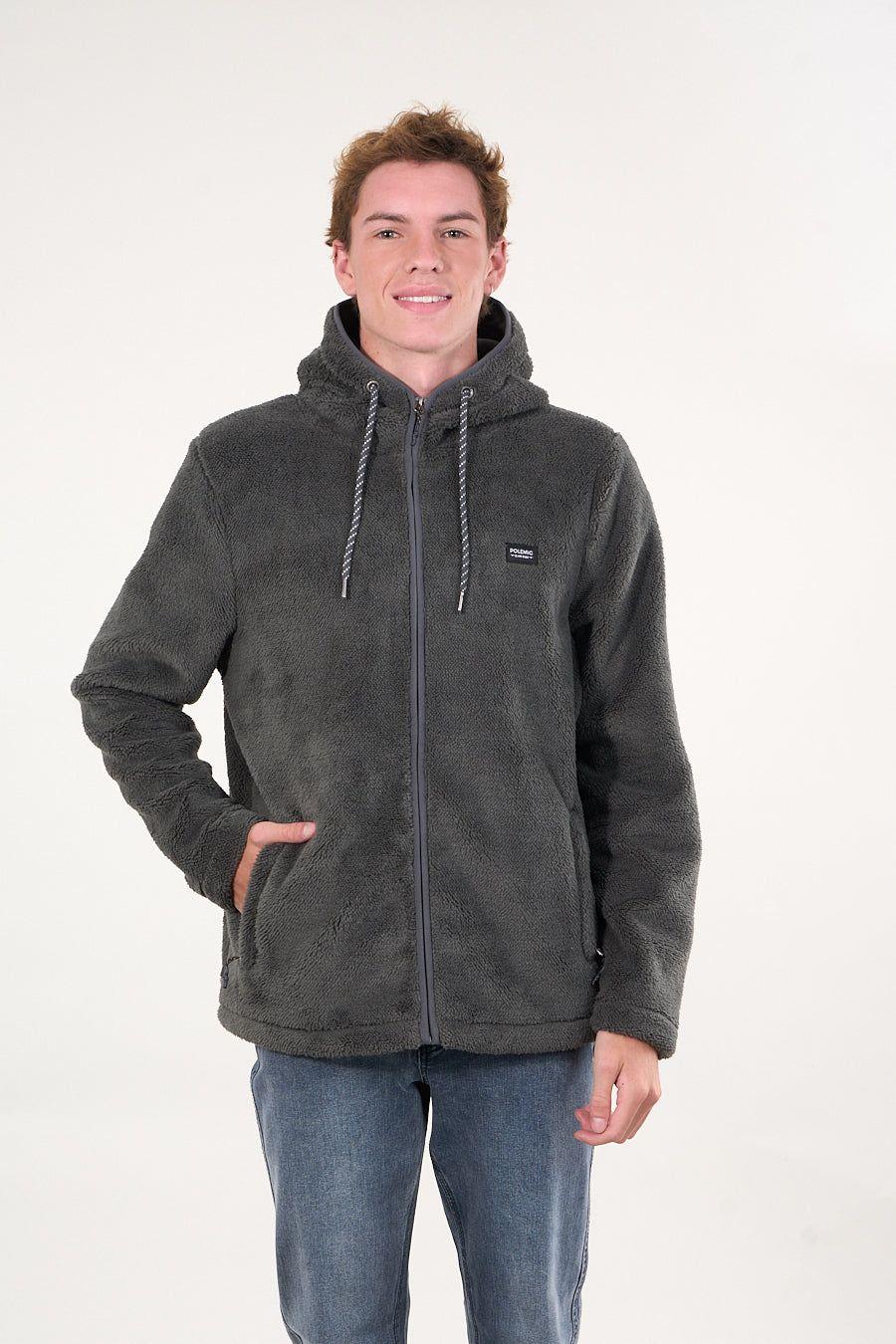 Poleron Bonded Shaggy con gorro Gris wi8301 Polemic-0