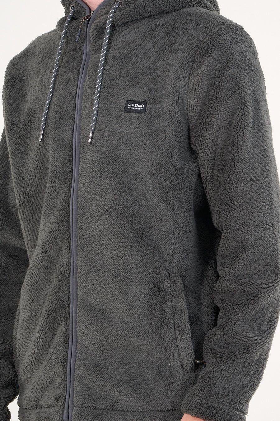 Poleron Bonded Shaggy con gorro Gris wi8301 Polemic-1