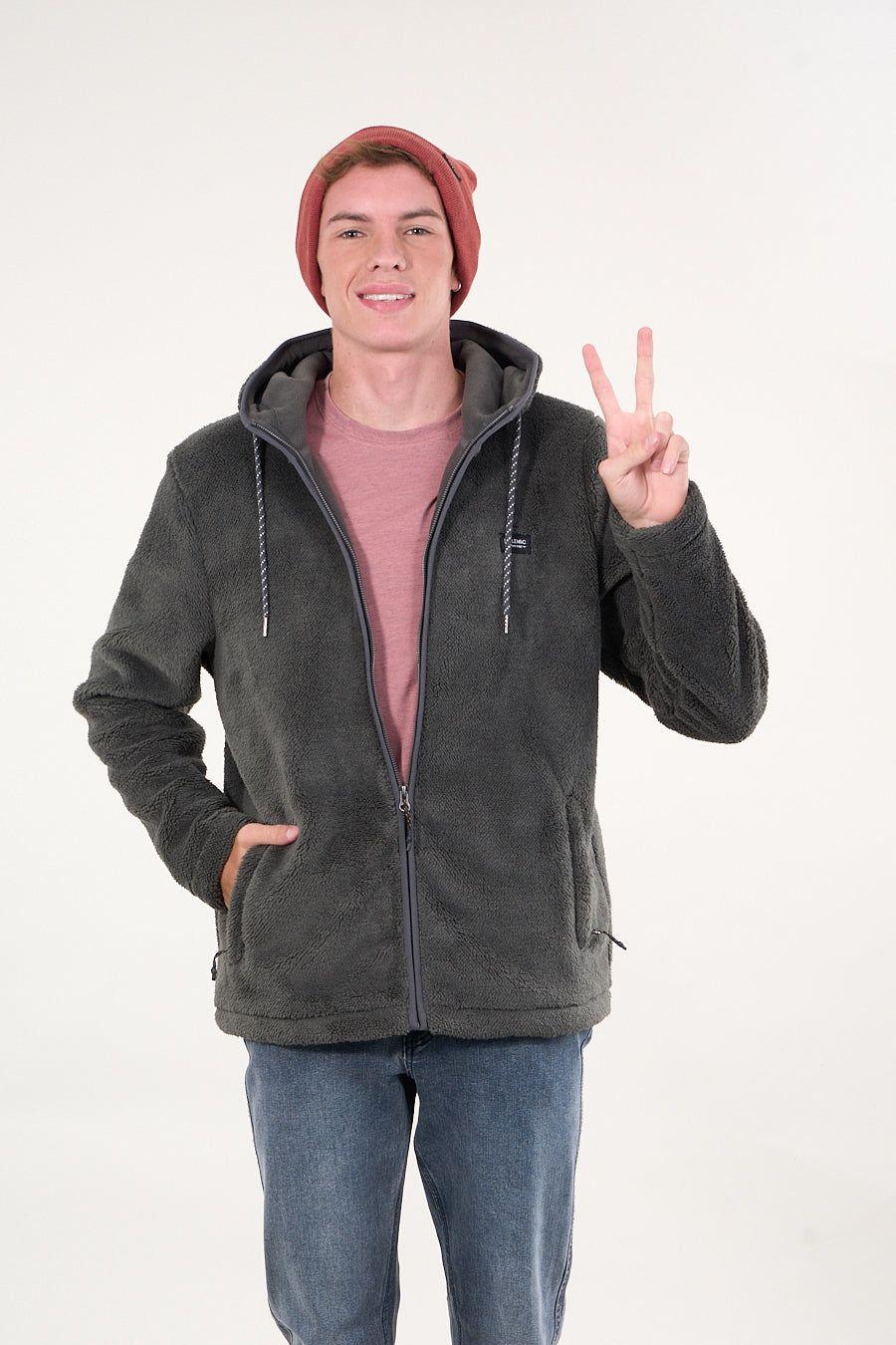 Poleron Bonded Shaggy con gorro Gris wi8301 Polemic-2