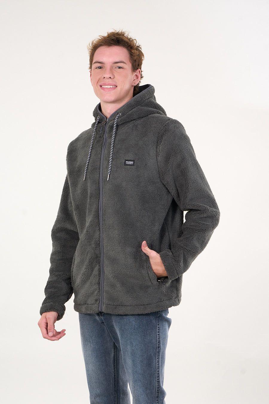 Poleron Bonded Shaggy con gorro Gris wi8301 Polemic-3