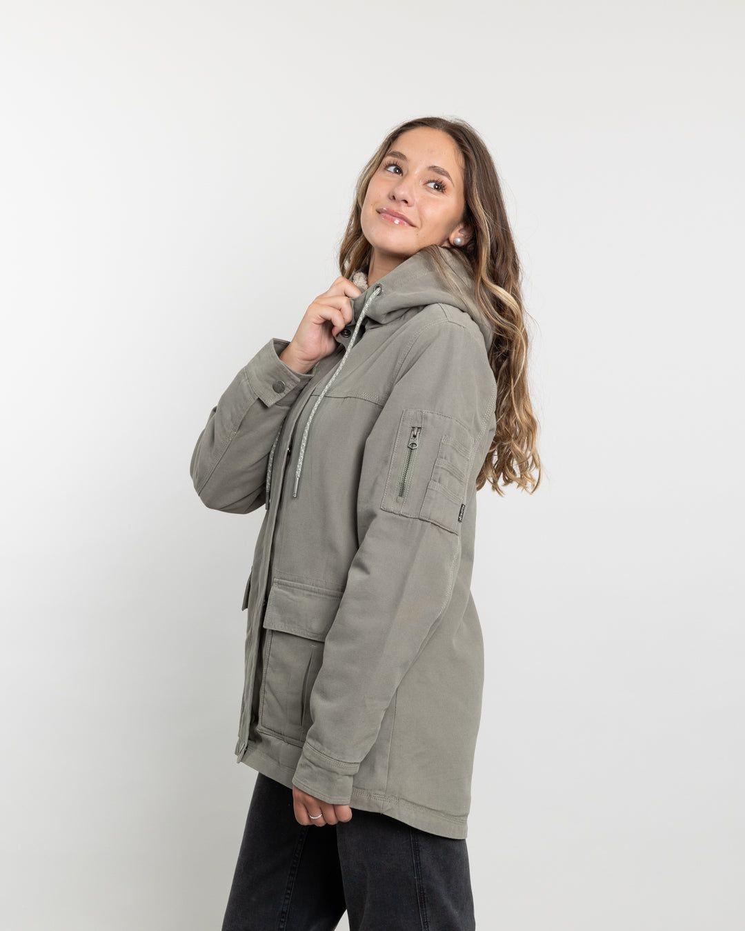 Chaqueta gabardina mujer con interior Sherpa Verde Verde Polemic-4