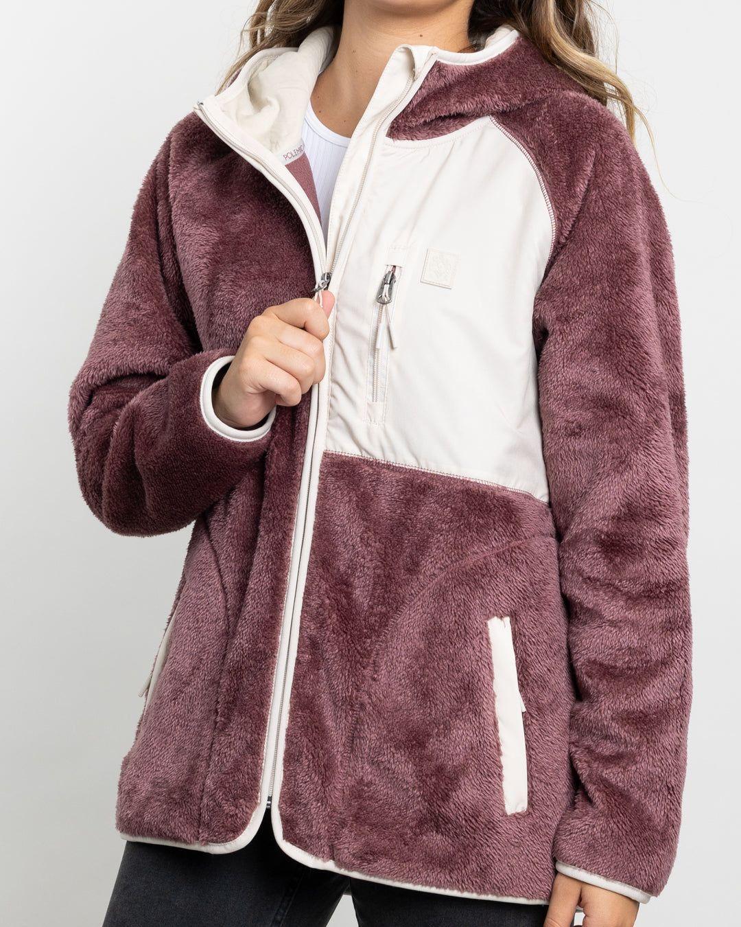 Poleron mujer Polar Shaggy Bonded con gorro Burdeo Polemic-2