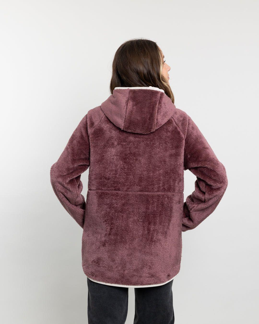 Poleron mujer Polar Shaggy Bonded con gorro Burdeo Polemic-3