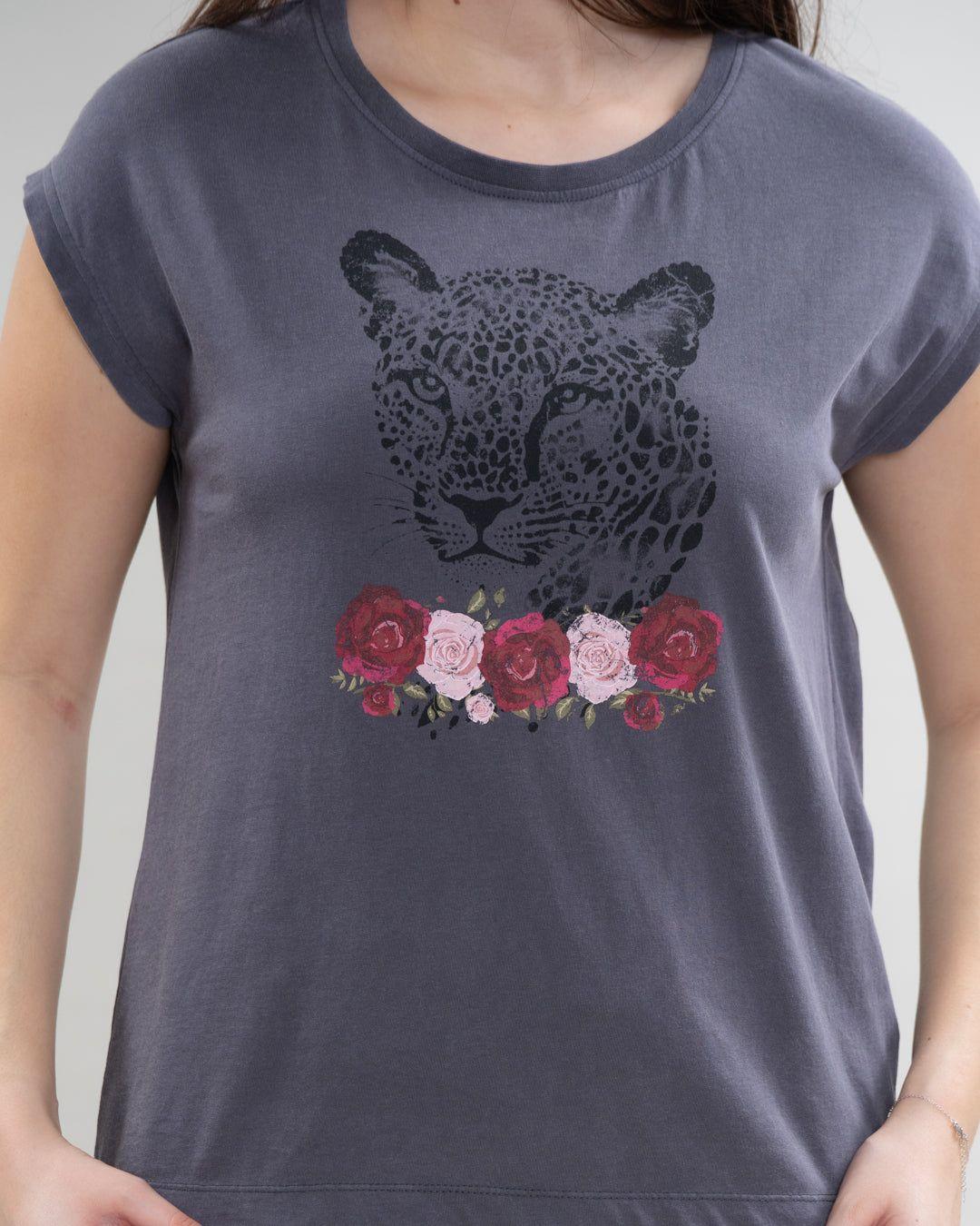 Polera mujer sin mangas estampado Leopardo Gris Polemic-4
