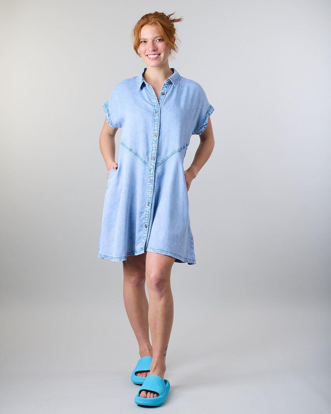 Vestido Tencel con botones camisero Celeste Polemic-0