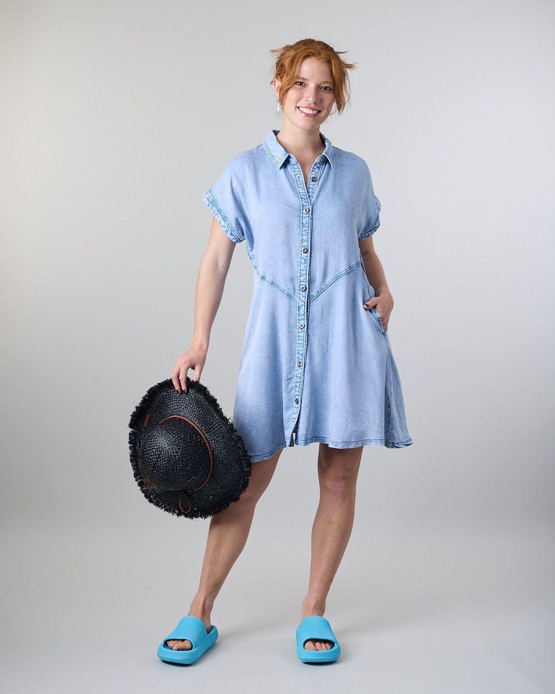 Vestido Tencel con botones camisero Celeste Polemic-2