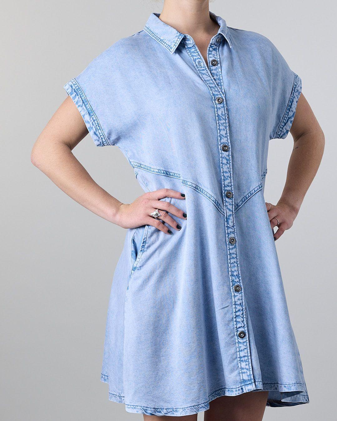 Vestido Tencel con botones camisero Celeste Polemic-4