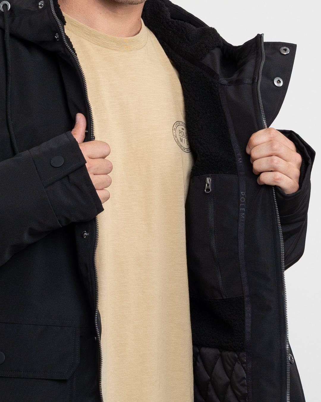 Parka Hombre Waterproof forrada en sherpa Negro Polemic-3