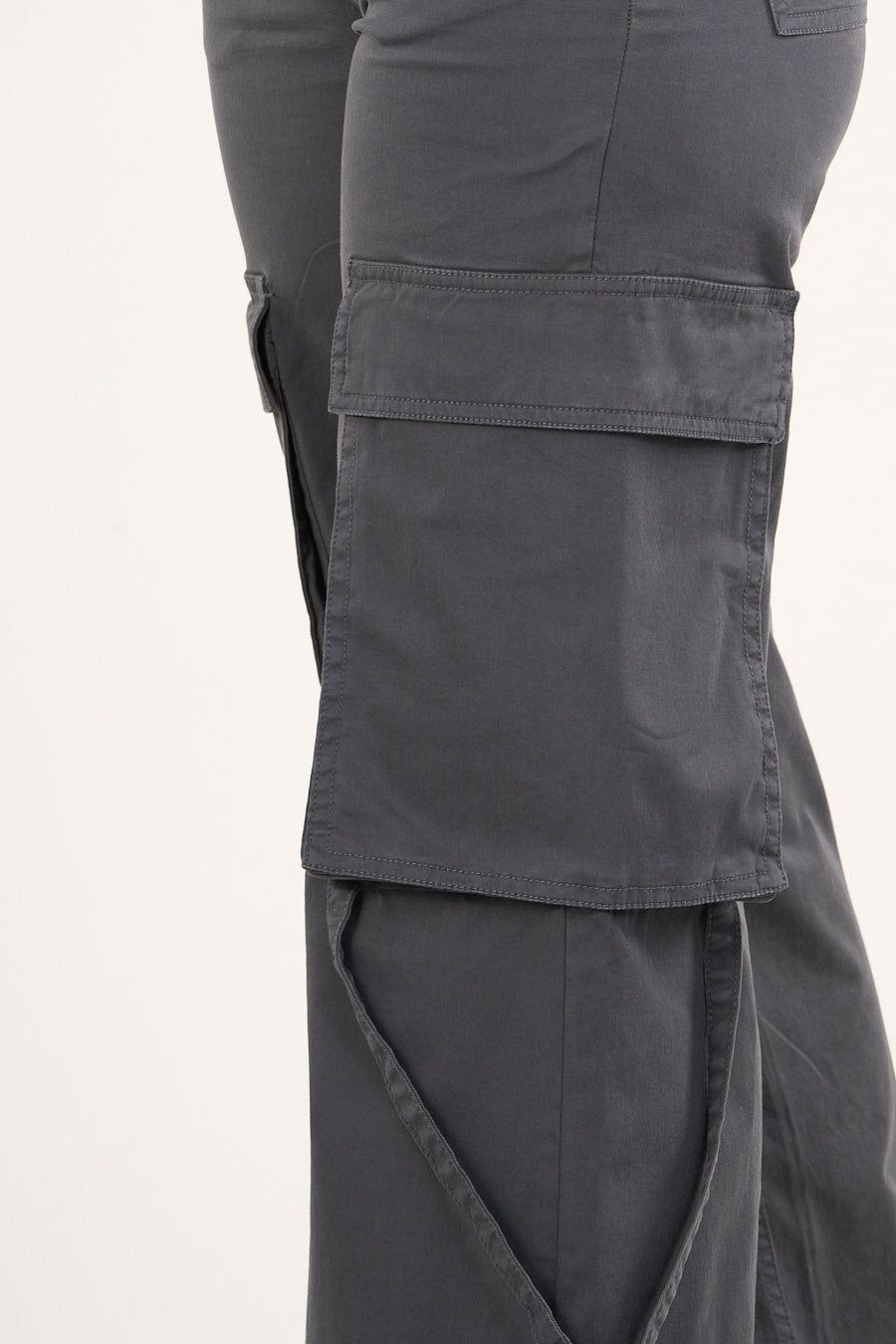 Pantalon cargo Twill wide leg Gris VW4721 Mujer Polemic-4
