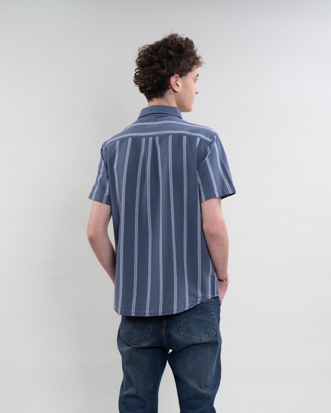Camisa manga corta a Rayas Algodón YV5389 Polemic-3