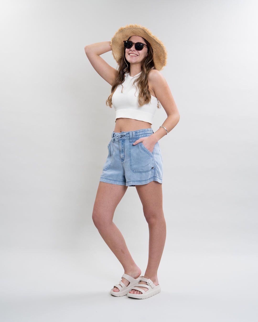 Short mujer tencel pretina elasticada Celeste Polemic-1