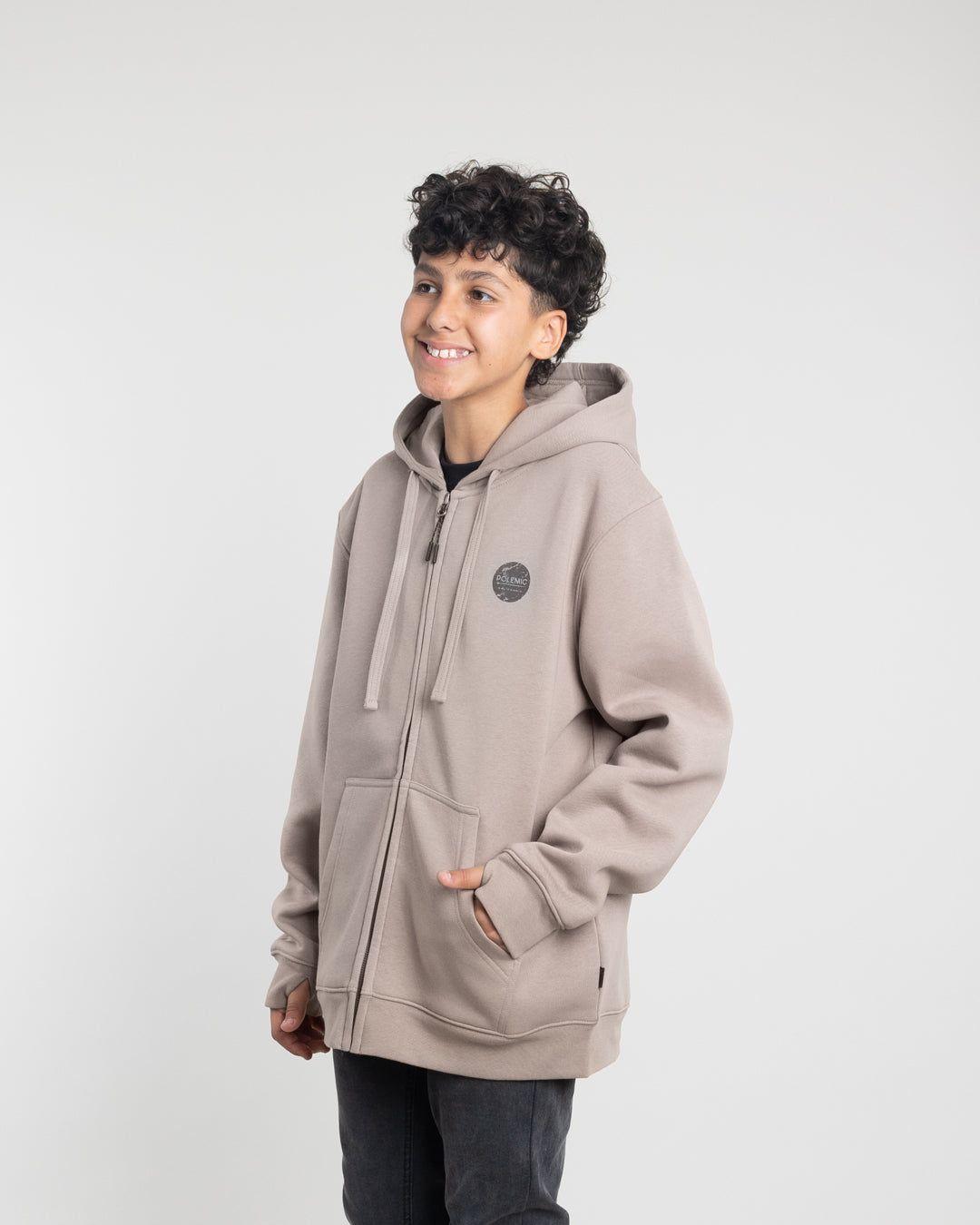 Poleron con cierre y gorro Invierno Beige niño POLEMIC-1