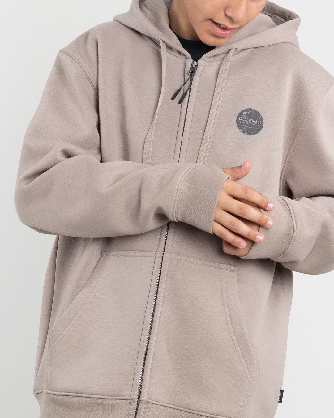 Poleron con cierre y gorro Invierno Beige niño POLEMIC-2