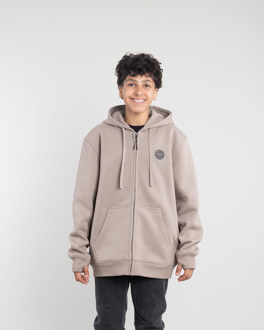 Poleron con cierre y gorro Invierno Beige niño POLEMIC-4