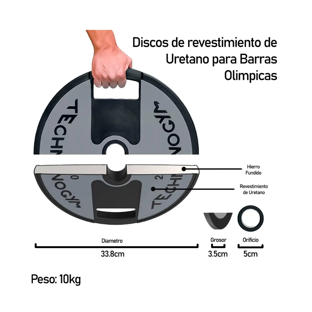 Disco Olímpico 10kg Para Pesas Barras Profesional Engomado-2
