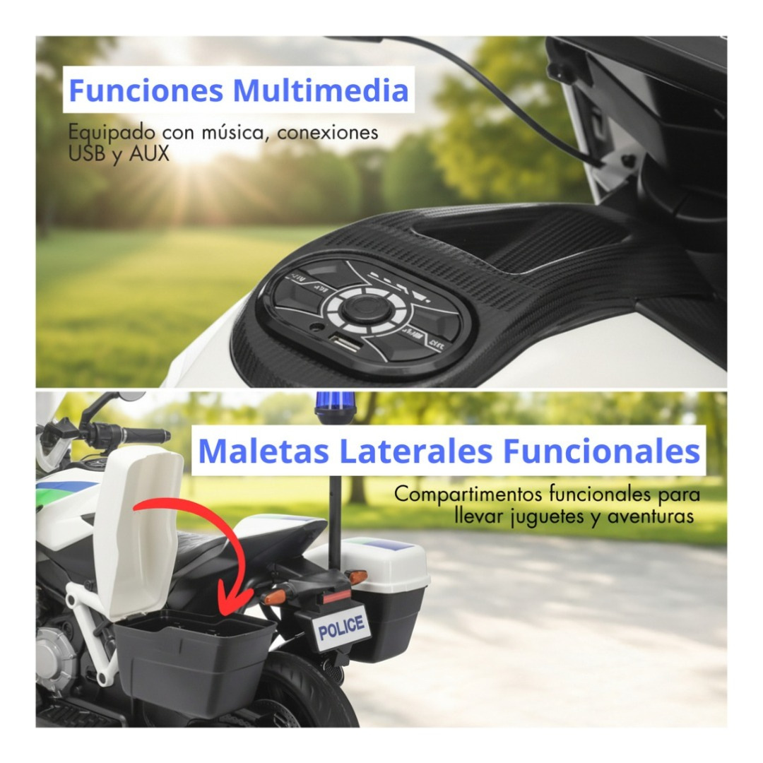 Auto Moto Electrica Montable Niños Policia Con Luz Led Iplay-3