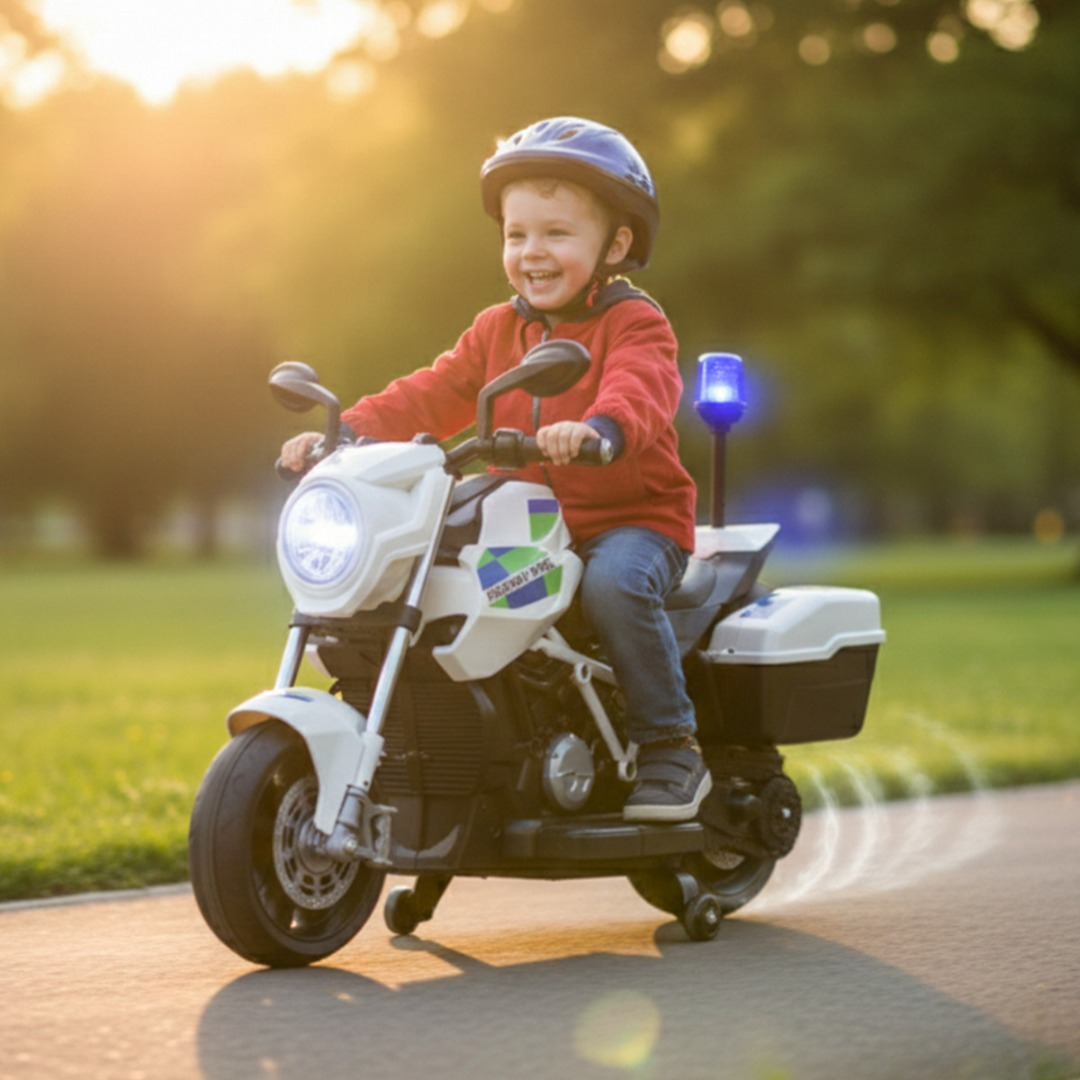 Auto Moto Electrica Montable Niños Policia Con Luz Led Iplay-5