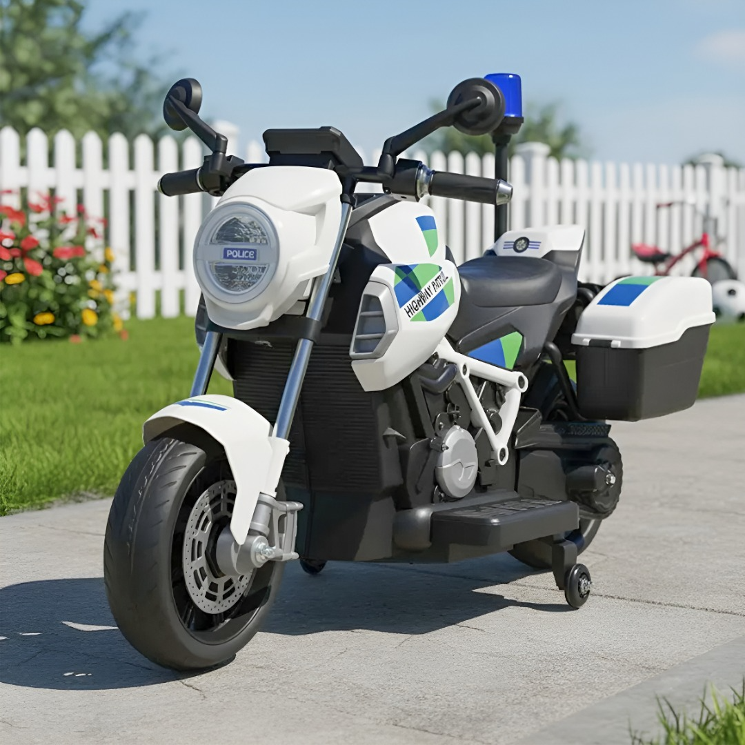 Auto Moto Electrica Montable Niños Policia Con Luz Led Iplay-6