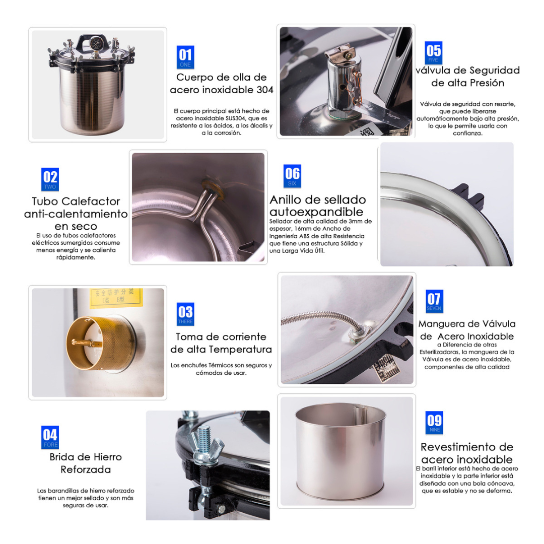 Esterilizador Autoclave Vertical Acero Inox Grado Medico-6