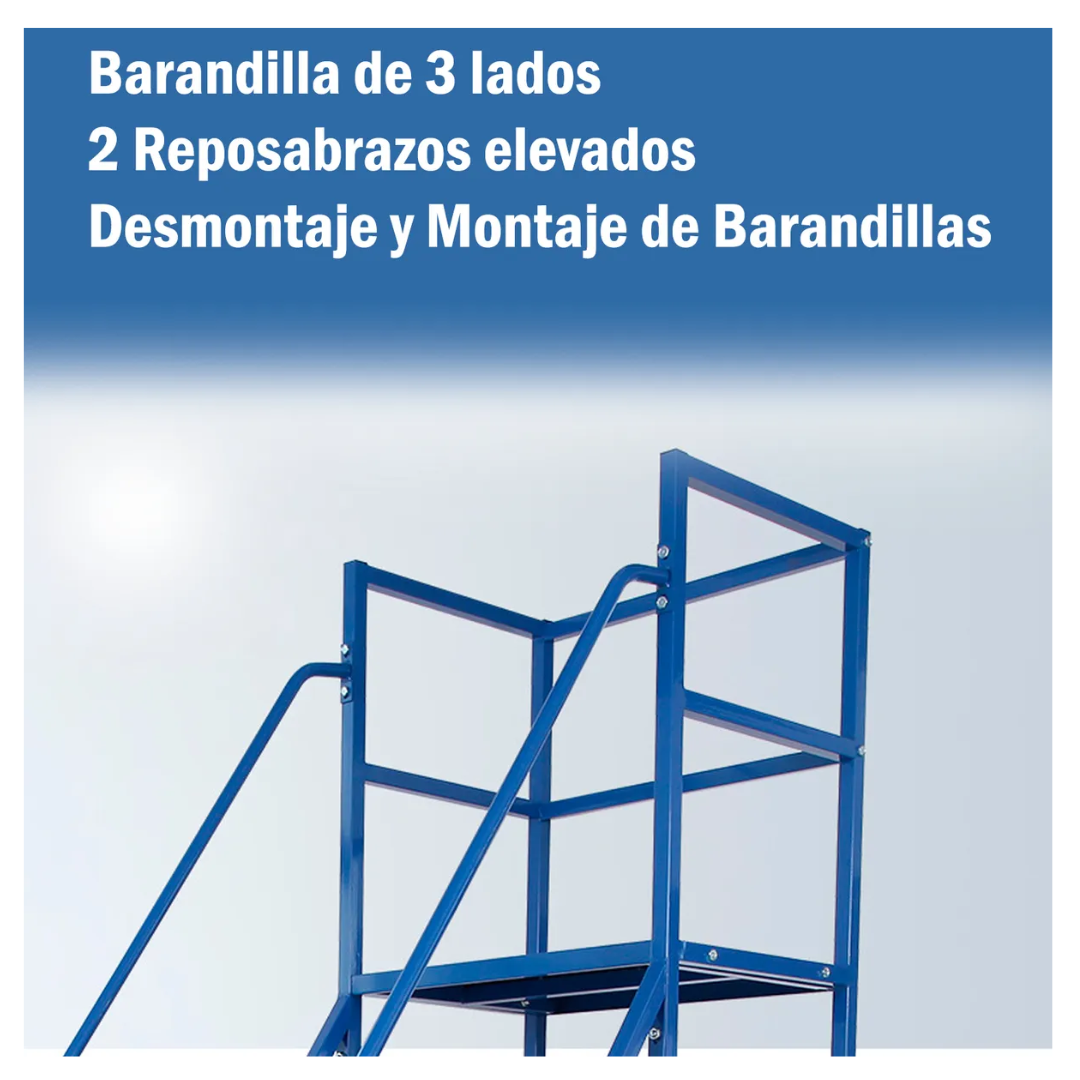 Escalera Industrial Tipo Avión 10 Peldaños 2,5m + Plataforma Azul-3