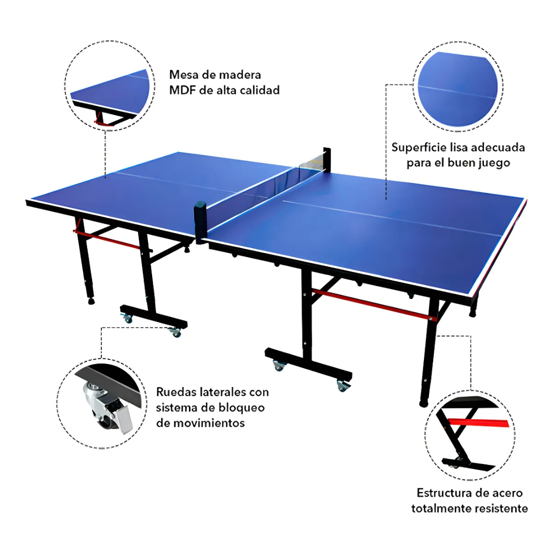 Mesa Profesional Ping Pong 274x152x76cm Madera Red Azul-5