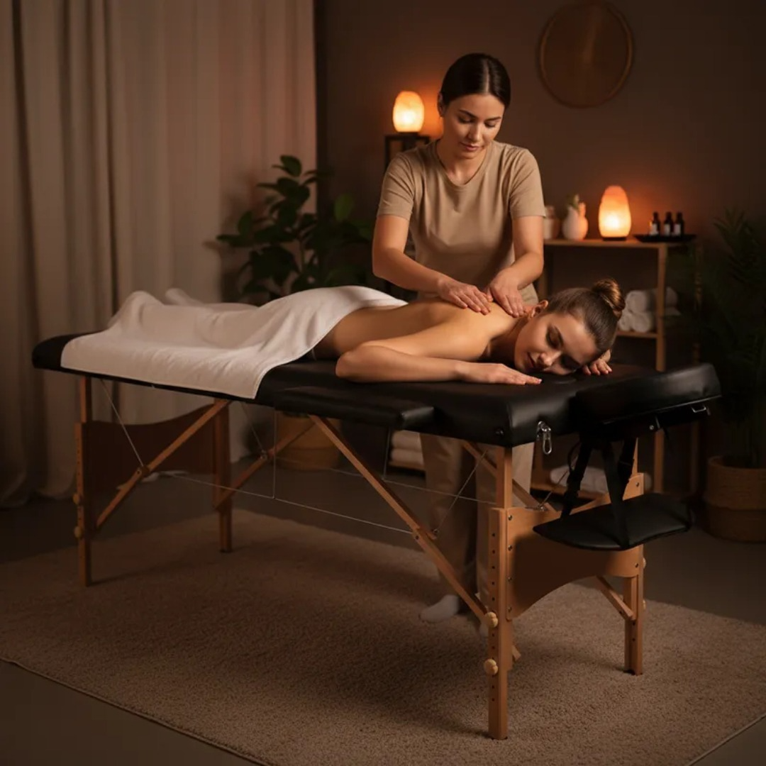 Camilla Para Masajes Con Apoyo Facial De Madera 1.8m Negra-3