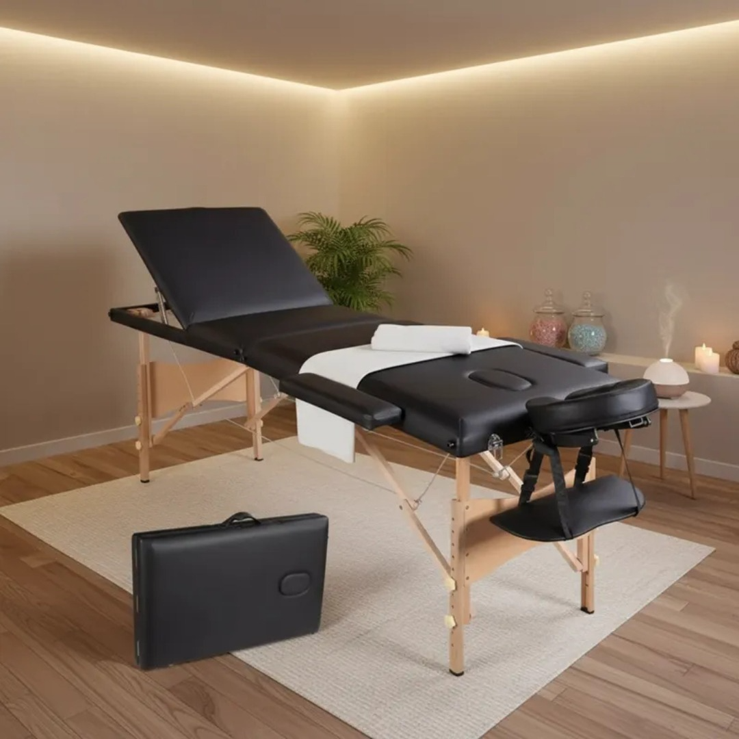 Camilla Para Masajes Con Apoyo Facial De Madera 1.8m Negra-4