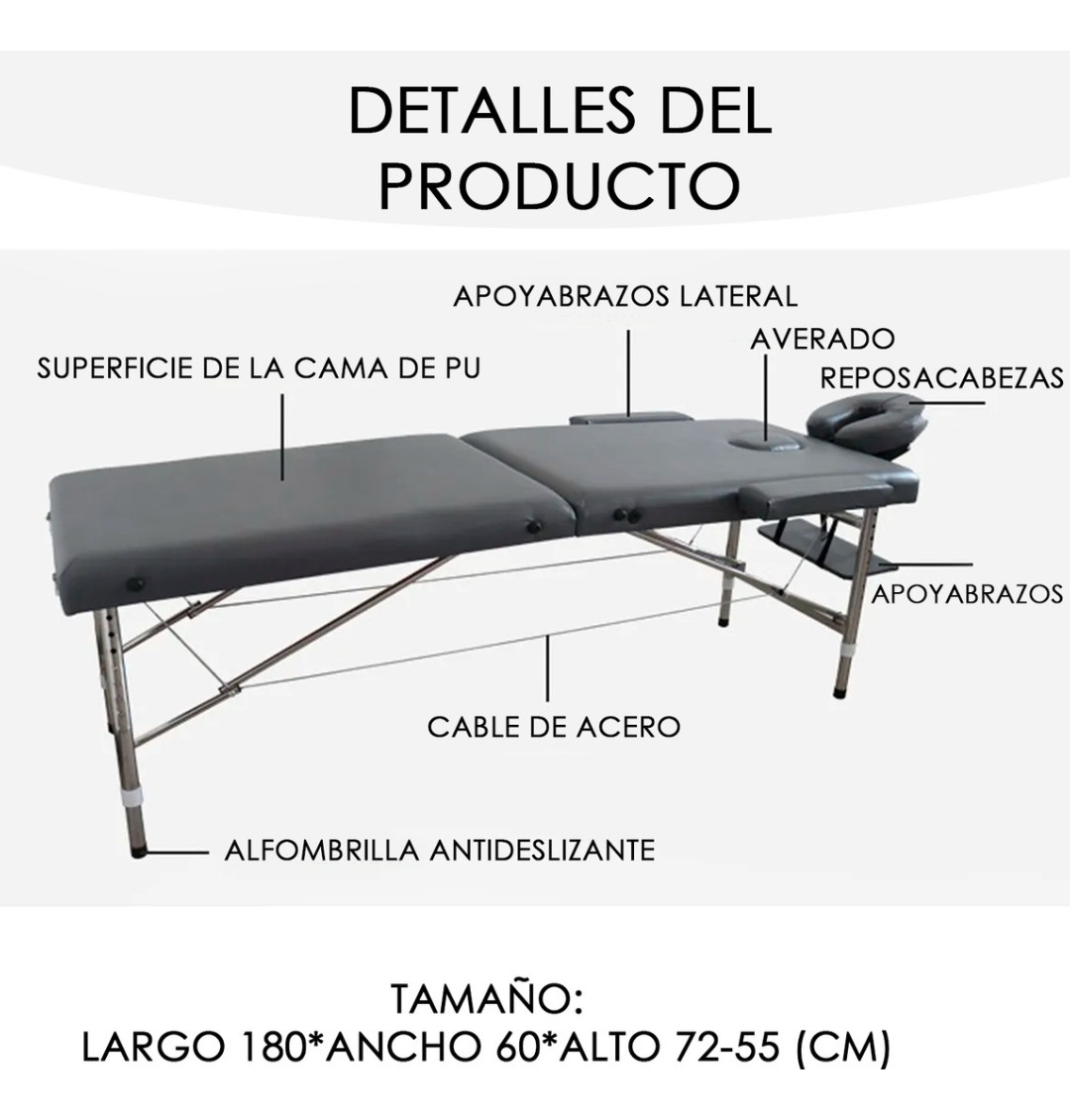 Cama Masajes Estetica 200kg Altura Ajustable Plegable Negro-4