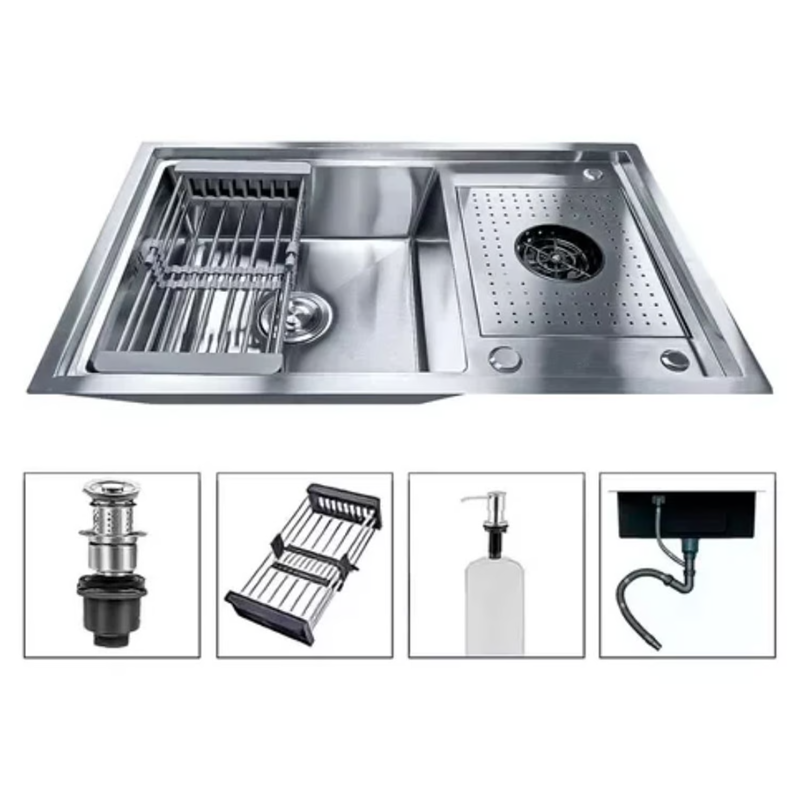 Lavaplatos 80x50cm Acero 304 Con Lavavasos Empotrable Moderno Plateado-0