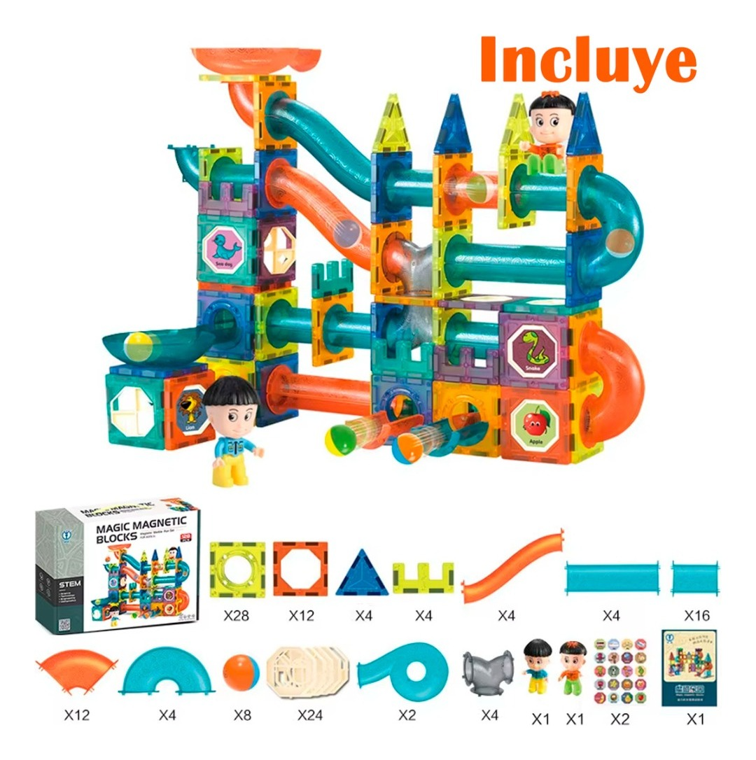 Bloques Magneticos 2 En 1 De Bolas 3d Balde 132pzs Tobogan-5