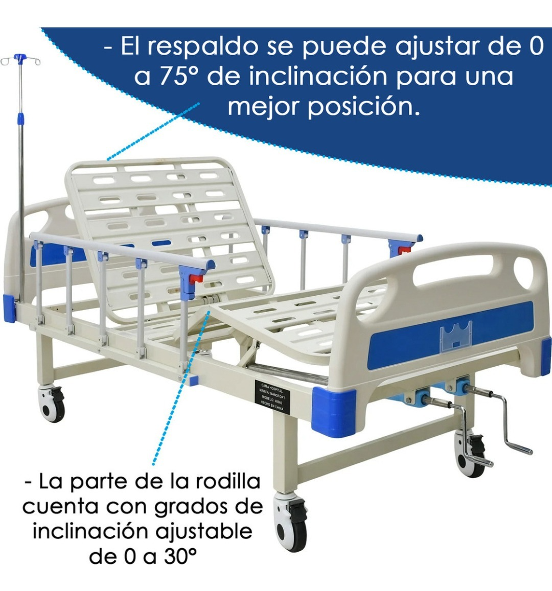 Cama Clínica Catre Manual Articulado 260kg Colchon Y Bandeja-4